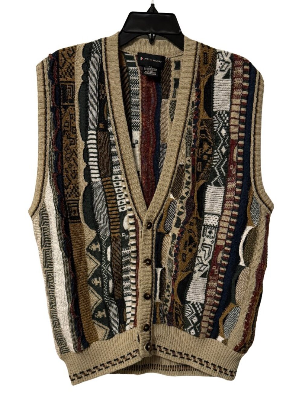 Vintage 90s Conte di Milano Coogi-style 3D knit button-up sweater vest | Size L
